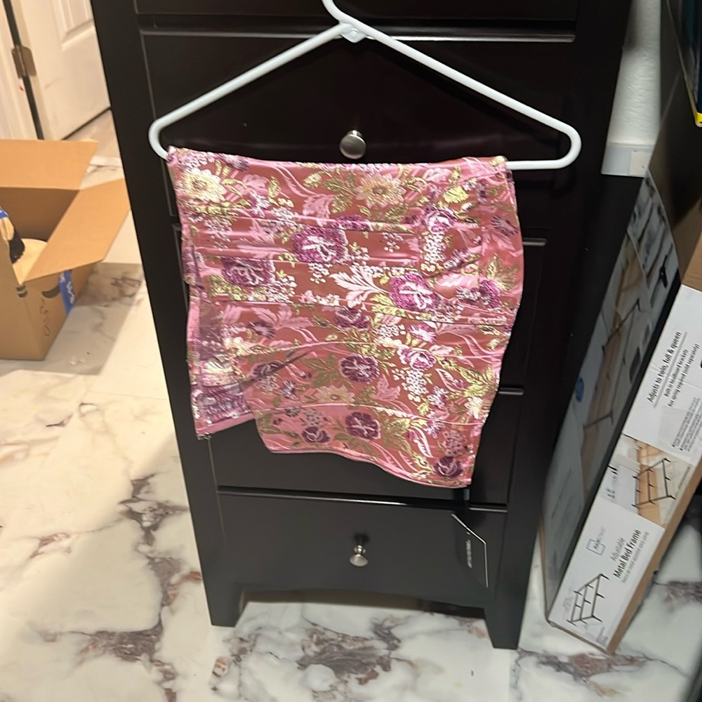 NWT Shiny Corset Floral Accents
